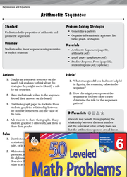 Expressions and Equations Leveled Problems: Arithmetic Sequences