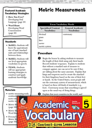 Metric Measurement: Academic Vocabulary Level 5