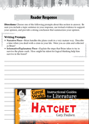 Hatchet Reader Response Writing Prompts