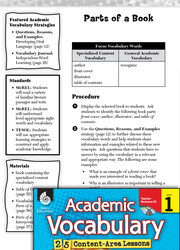 Parts of a Book: Academic Vocabulary Level 1