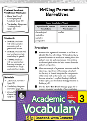 Writing Personal Narratives: Academic Vocabulary Level 3