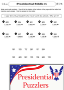 Critical Thinking Activities Presidents: Mathematical Riddles