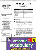 Writing Personal Narratives: Academic Vocabulary Level 3