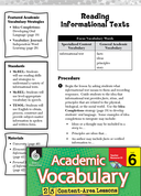 Reading Informational Texts: Academic Vocabulary Level 6