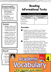 Reading Informational Texts: Academic Vocabulary Level 4