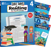 180 Days™: Reading 2nd Ed, Writing, Spelling, & Language Grade 4: 4-Book Set