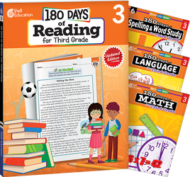 180 Days™: Reading, Spelling, Language, & Math Grade 3: 4-Book Set