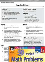 Number and Operations with Fractions Leveled Problems: Fractional Sums