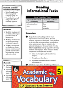 Reading Informational Texts: Academic Vocabulary Level 5